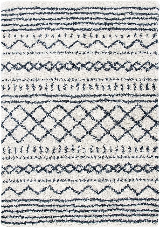 SAFAVIEH Arizona Shag Collection Area Rug - 6' x 8', Ivory & Slate, Non-Shedding & Easy Cleaning, Plush Thick Pile, Ideal for Living Room, Bedroom, Dining Space (ASG741M)