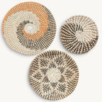 Set of 3 Round Wicker Wall Baskets, Brown, 13.78 in Flat, 11.8 in Deep, 10 in Flat