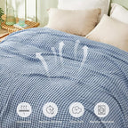 Bedsure Cooling Cotton Waffle Queen Size Blanket - Lightweight Breathable Summer Blanket of Rayon Derived from Bamboo for Hot Sleepers, Luxury Throws for Bed, Couch and Sofa, Fog Blue, 90x90 Inches
