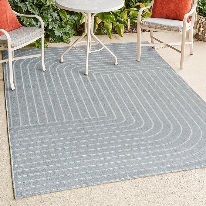 Eyely NCS101F-8 Odense High-Low Minimalist Angle Geometric Light Blue/Cream 8 ft. x 10 ft. Indoor/Outdoor Area Rug, for Home, Backyard, Patio, Porch, Bedroom, Kitchen, Living Room