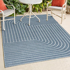 Eyely NCS101D-8 Odense High-Low Minimalist Angle Geometric Dark Blue/Cream 8 ft. x 10 ft. Indoor/Outdoor Area Rug, for Home, Backyard, Patio, Porch, Bedroom, Kitchen, Living Room