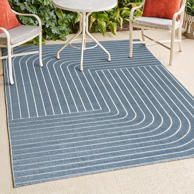 Eyely NCS101D-3 Odense High-Low Minimalist Angle Geometric Dark Blue/Cream 3 ft. x 5 ft. Indoor/Outdoor Area Rug, for Home, Backyard, Patio, Porch, Bedroom, Kitchen, Living Room