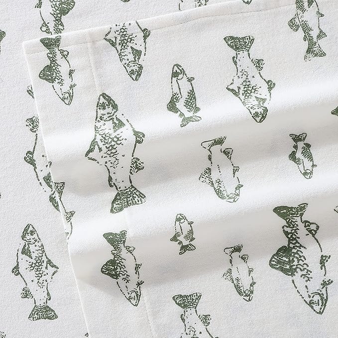 Eddie Bauer - King Sheets, Cotton Flannel Bedding Set, Brushed For Extra Softness, Cozy Home Decor (School of Fish, King)