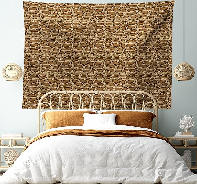 Lunarable Reptile Tapestry, Python Snakeskin Pattern Geometrical Borders Composition Animal Hide Print, Fabric Wall Hanging Decor for Bedroom Living Room Dorm, 45" X 30", Caramel Pale Brown