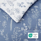 Bedsure King Comforter Set - Infinity Blue Bed Set, 3 Pieces Cute Floral Bedding, 1 Soft Reversible Botanical Flowers Comforter and 2 Pillow Shams