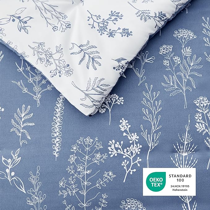 Bedsure King Comforter Set - Infinity Blue Bed Set, 3 Pieces Cute Floral Bedding, 1 Soft Reversible Botanical Flowers Comforter and 2 Pillow Shams