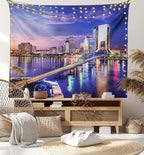 Ambesonne Urban Tapestry, Jacksonville Florida Architecture Business District Cityscape Evening Scene, Wide Wall Hanging for Bedroom Living Room Dorm, 60" X 40", Violet Blue Peach