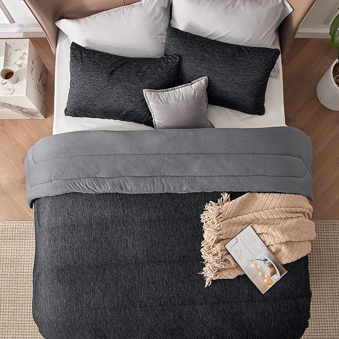 Bedsure King Comforter Set - Cooling and Warm Bed Set, Charcoal Black Reversible Bedding for All Season, 3 Pieces, 1 King Size Comforter (102"x90") and 2 Pillow Cases (20"x36")