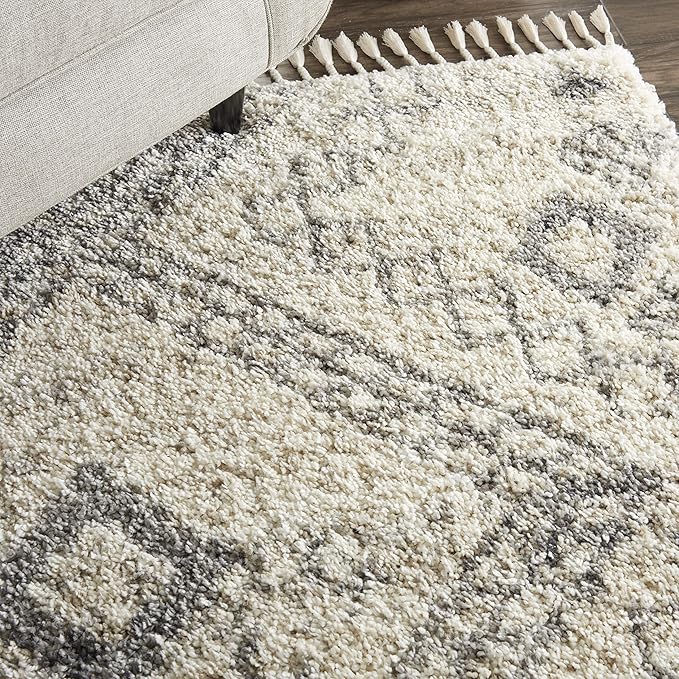 Nourison Home Scandinavian Shag Ivory/Grey 5'3" x 7'9" Area Rug, Easy Clean, Non Shedding, Bed Room, Living Room, Dining Room, Kitchen (5x8)