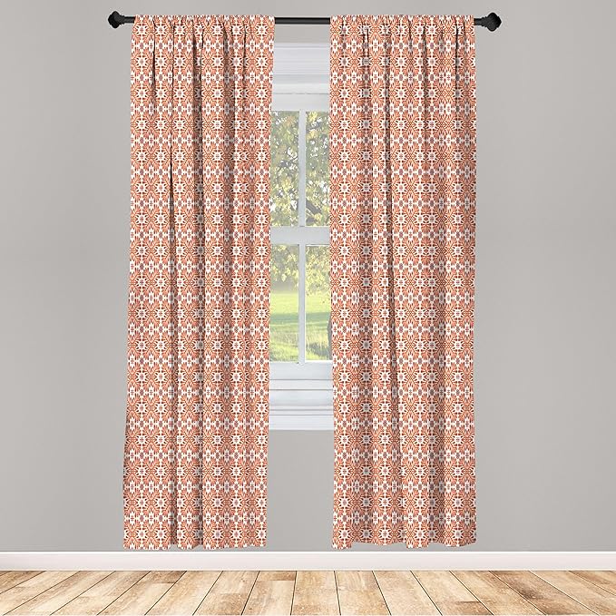 Ambesonne Scandinavian Window Curtains Pack of 2, Flower Like Motifs Folk Art in Tangerine Tones, Lightweight Set with Rod Pocket, 4 Panels of - 28" x 95", Sienna Sky