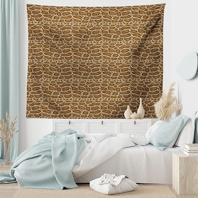 Lunarable Reptile Tapestry, Python Snakeskin Pattern Geometrical Borders Composition Animal Hide Print, Fabric Wall Hanging Decor for Bedroom Living Room Dorm, 45" X 30", Caramel Pale Brown