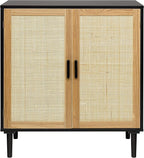 Finnhomy Sideboard Buffet Cabinet, Kitchen Storage Sideboard with Rattan Decorated Doors, Liquor Buffet for Bar, Dining Room, Hallway, Cupboard Console Table, Accent Cabinet, 31.5X 15.8X 34.6 Inches