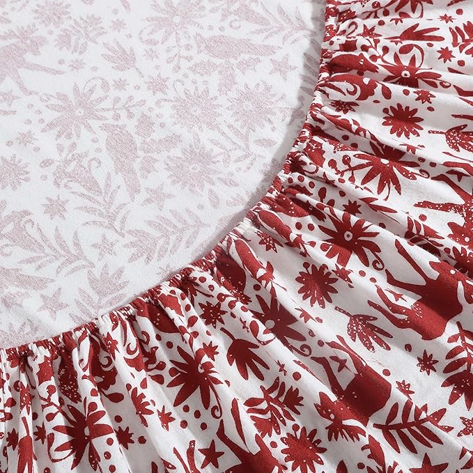 Eddie Bauer 4 Pc Flannel Sheets Full Size - 100% Cotton Breathable & Soft Full Size Bed Sheets Set (1 Flat, 1 Flannel Fitted Sheet, 2 Pillowcases) - 15" Deep Pocket All Seasons Sheet Set (Arcadia Red)