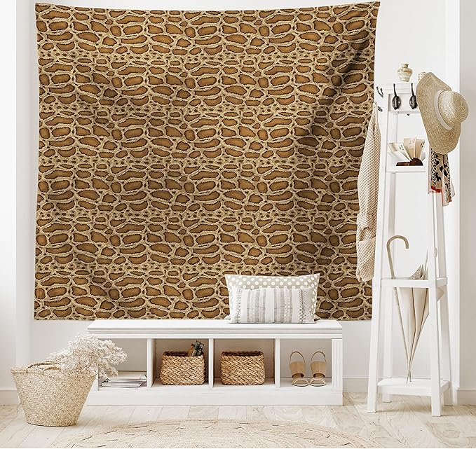 Lunarable Reptile Tapestry, Python Snakeskin Pattern Geometrical Borders Composition Animal Hide Print, Fabric Wall Hanging Decor for Bedroom Living Room Dorm, 45" X 30", Caramel Pale Brown