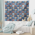 Lunarable Geometric Tapestry King Size, Quilt Design with Scraps of Denim and Knit Graphic Colorful Melange Print, Wall Hanging Bedspread Bed Cover Wall Decor, King Size, Blue