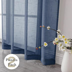 Aiyufeng Linen Textured Blue Sheer Curtains 72 inches Long 2 Panels, Sheer Navy Blue Curtains Breathable Elegant Drapes for Living Room Kitchen, 40Wx72L inch