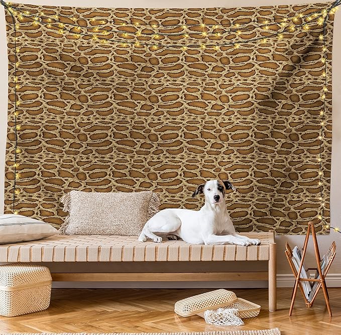 Lunarable Reptile Tapestry, Python Snakeskin Pattern Geometrical Borders Composition Animal Hide Print, Fabric Wall Hanging Decor for Bedroom Living Room Dorm, 45" X 30", Caramel Pale Brown