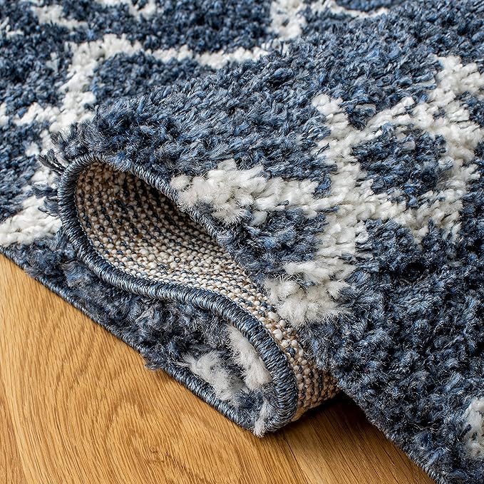 SAFAVIEH Arizona Shag Collection Accent Rug - 3'2" x 5', Slate Blue & Ivory, Design, Non-Shedding & Easy Care, 1.6-inch Thick Ideal for High Traffic Areas in Entryway, Living Room, Bedroom (ASG741L)