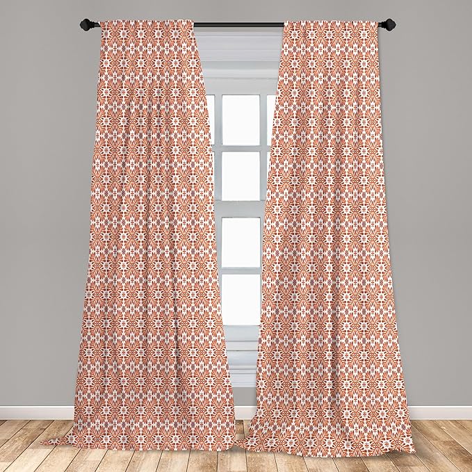 Ambesonne Scandinavian Window Curtains, Flower Like Motifs Folk Art in Tangerine Tones, Lightweight Decorative Panels Set of 2 with Rod Pocket, 56" x 95", Sienna Sky
