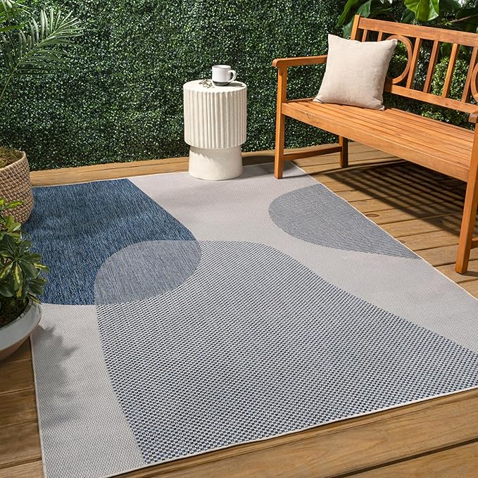 JONATHAN Y Geometric Organic Shapes Indoor Outdoor Area Rug 5X8 Cream/Navy, Zia Modern for Backyard, Patio, Porch, Easy-Cleaning, High Traffic, Pet-Friendly, Non-Shedding (TSN306B-5)