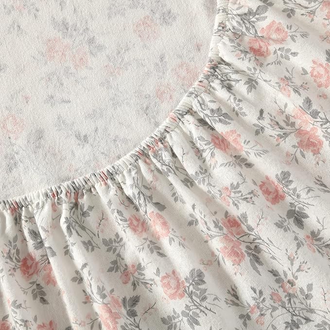 Laura Ashley - Flannel Sheets Queen Size, Anti-Pilling & Wrinkle Resistant Cotton, Touchably Soft for All-Season Comfort - Bed Sheets with Matching Pillowcases & Fitted Sheet (Rosalie Grey)