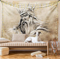 Lunarable Viking Tapestry, Sketch Style Scandinavian Warrior with Beard and Hat Masculine Portrait Tattoo, Wide Wall Hanging for Bedroom Living Room Dorm, 60" X 40", Beige Tan