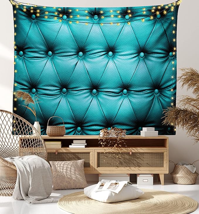 Ambesonne Turquoise Tapestry, Buttoned Couch Sofa Bed Headboard Leather Cover Furniture Upholstery Artwork Print, Wide Wall Hanging for Bedroom Living Room Dorm, 80" X 60", Teal