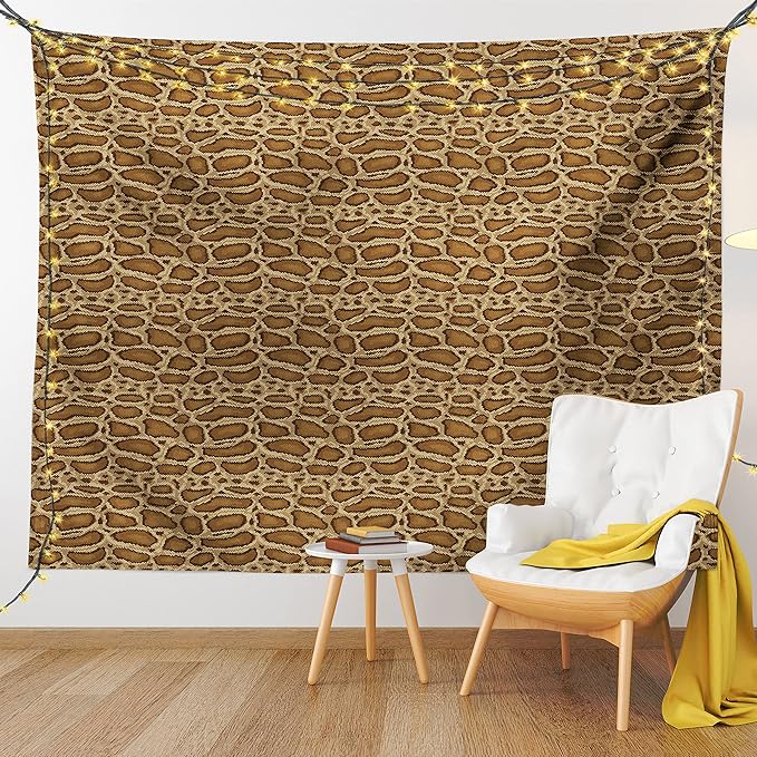 Lunarable Reptile Tapestry, Python Snakeskin Pattern Geometrical Borders Composition Animal Hide Print, Fabric Wall Hanging Decor for Bedroom Living Room Dorm, 45" X 30", Caramel Pale Brown