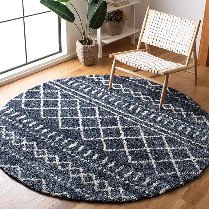 SAFAVIEH Arizona Shag Collection Area Rug - 6' x 8' Oval, Slate Blue & Ivory, Non-Shedding & Easy Cleaning, Plush Thick Pile, Ideal for Living Room, Bedroom, Dining Space (ASG741L)