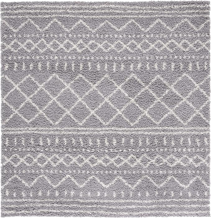 SAFAVIEH Arizona Shag Collection Area Rug - 6'7" Square, Grey & Ivory, Moroccan Design, Non-Shedding & Easy Care, 1.6-inch Thick Ideal for High Traffic Areas in Living Room, Bedroom (ASG741G)