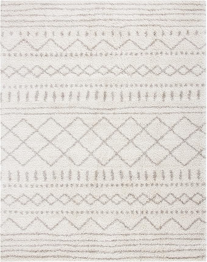 SAFAVIEH Arizona Shag Collection Area Rug - 6'7" x 9'2", Ivory & Beige, Moroccan Design, Non-Shedding & Easy Care, 1.6-inch Thick Ideal for High Traffic Areas in Living Room, Bedroom (ASG741A)