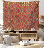 Lunarable Paisley Tapestry Twin Size, Vibrant Colored Pattern with Various Oriental Design Elements Boho Influence, Wall Hanging Bedspread Bed Cover Wall Decor, Twin Size, Ruby, 68" Width x 88" Length
