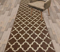 Custom Size Cut to Length Moroccan Trellis Design Runner Rug Mat For Wide Long Hallways with Non-Slip Rubber Backing, Better Traction for Pets, Prevent Slippage, Trellis Brown, 31 inch X 12 feet