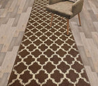 Custom Size Cut to Length Moroccan Trellis Design Runner Rug Mat For Wide Long Hallways with Non-Slip Rubber Backing, Better Traction for Pets, Prevent Slippage, Trellis Brown, 31 inch X 19 feet