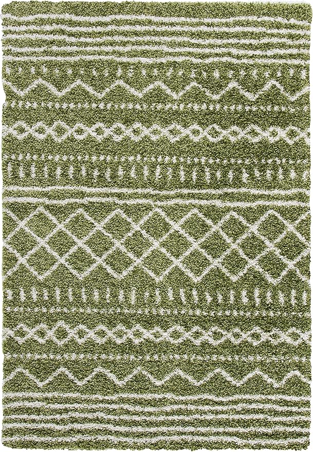 SAFAVIEH Arizona Shag Collection Accent Rug - 4' x 6', Green & Ivory, Moroccan Design, Non-Shedding & Easy Care, 1.6-inch Thick Ideal for High Traffic Areas in Entryway, Living Room, Bedroom (ASG741X)