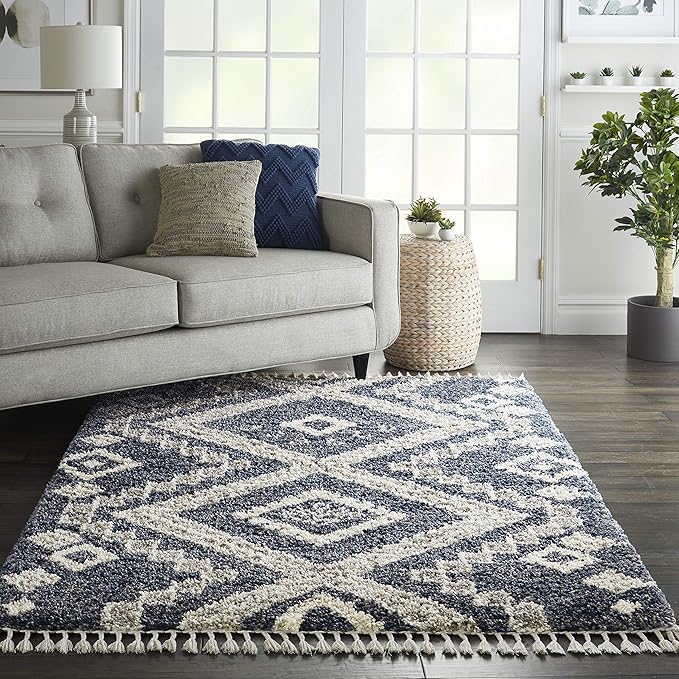 Nourison Home Scandinavian Shag Denim Blue 5'3" x 7'9" Area Rug, Easy Clean, Non Shedding, Bed Room, Living Room, Dining Room, Kitchen (5x8)