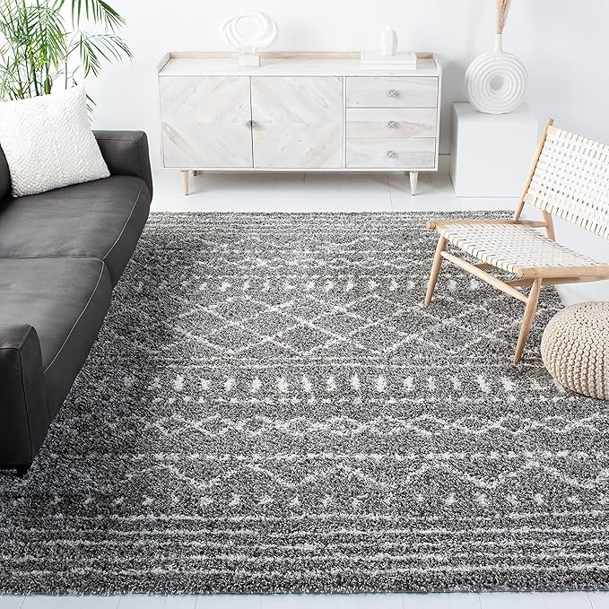 SAFAVIEH Arizona Shag Collection Area Rug - 5'1" Square, Brown & Ivory, Moroccan Design, Non-Shedding & Easy Care, 1.6-inch Thick Ideal for High Traffic Areas in Living Room, Bedroom (ASG741B)