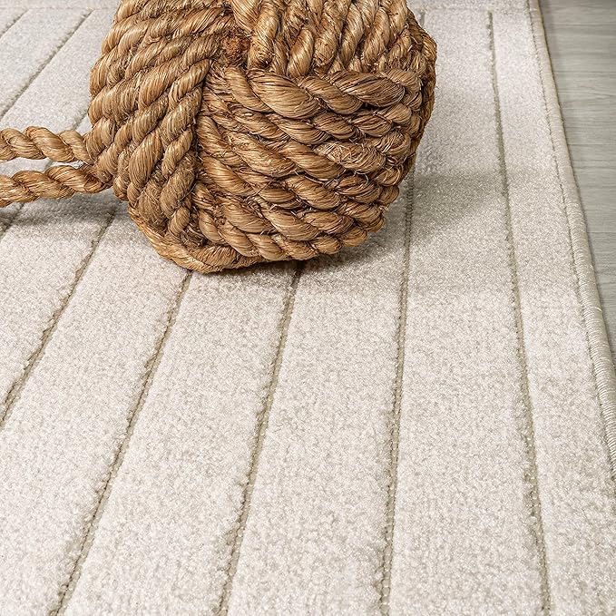 Eyely NCS101A-5R Scandinavian Odense Minimalist Angle Geometric Indoor Rug, Pet Friendly, Non-Shedding, Stain Resistant, Easy-Cleaning, Ivory/Cream, 5' Round, Indoor/Outdoor, Area Rug