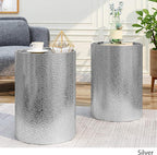 Christopher Knight Home Kaylee Modern Round Hammered Iron Accent Table (2 Pack) -Silver 16 in x 16 in x 22.25 in