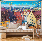 Lunarable City Tapestry, Aerial View of Historical German Town Nuremberg Skyline with Old Buildings View Print, Fabric Wall Hanging Decor for Bedroom Living Room Dorm, 45" X 30", Vermilion Aqua
