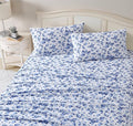 Laura Ashley - Flannel Sheets Queen Size, Anti-Pilling & Wrinkle Resistant Cotton, Touchably Soft for All-Season Comfort - Bed Sheets with Matching Pillowcases & Fitted Sheet (Emelisa Blue)