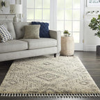 Nourison Home Scandinavian Shag Ivory/Grey 5'3" x 7'9" Area Rug, Easy Clean, Non Shedding, Bed Room, Living Room, Dining Room, Kitchen (5x8)