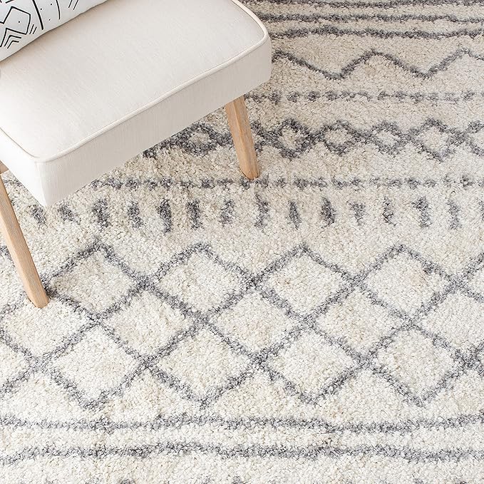 SAFAVIEH Arizona Shag Collection Runner Rug - 2'3" x 14', Ivory & Grey, Moroccan Design, Non-Shedding & Easy Care, 1.6-inch Thick, Ideal for The Living Room, Bedroom, Dining Room (ASG741F-214)