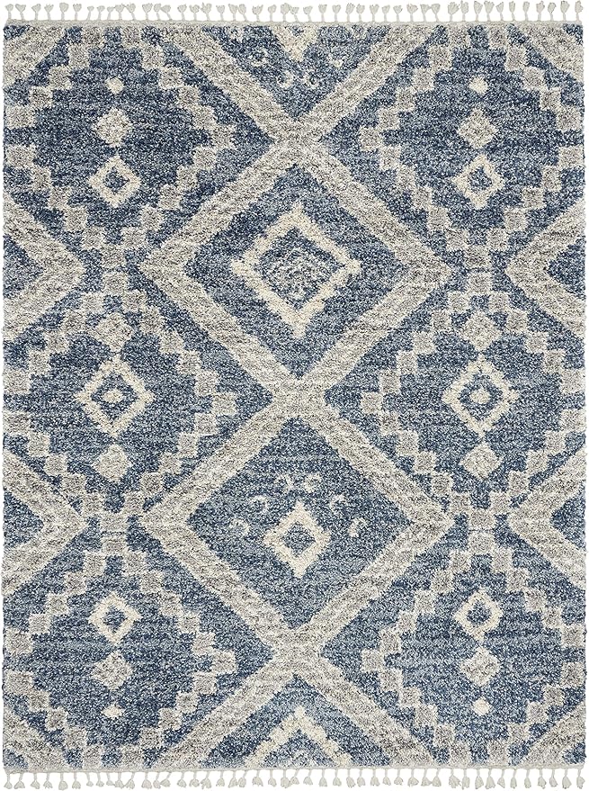 Nourison Home Scandinavian Shag Denim Blue 7'10" x 10'6" Area Rug, Easy Clean, Non Shedding, Bed Room, Living Room, Dining Room, Kitchen (8x11)