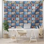 Lunarable Geometric Tapestry King Size, Quilt Design with Scraps of Denim and Knit Graphic Colorful Melange Print, Wall Hanging Bedspread Bed Cover Wall Decor, King Size, Blue
