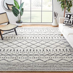SAFAVIEH Arizona Shag Collection X-Large Area Rug - 11' x 15', Ivory & Black, Moroccan Design, Non-Shedding & Easy Care, 1.6-inch Thick Ideal for High Traffic Areas in Living Room, Bedroom (ASG741Z)