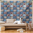 Lunarable Geometric Tapestry King Size, Quilt Design with Scraps of Denim and Knit Graphic Colorful Melange Print, Wall Hanging Bedspread Bed Cover Wall Decor, King Size, Blue