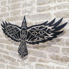 KAWA METALWORKS Nordic Viking Wall Art Decor, Norse Raven Metal Sculpture, Odin's Wall Decor, Mythology Art (Black, Small - 10.2" x 18" (H x W))