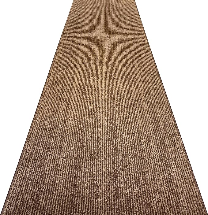 Custom Length Cut to Size Wide Width Carpet Runner Rug for Hallways, Slip Resistant Latex Rubber Backed, 31 inch Wide X Customized Length, Stripe Brown, 31 inch X 29 feet