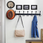 Dseap Coat Rack Wall Mount - 29.5” Long 8-Tri-Hooks Heavy Duty Coat Hanger Rail Wall Hooks for Hanging Coats Hats Clothing Clothes Purse Mudroom Entryway, Black, Pack of 2